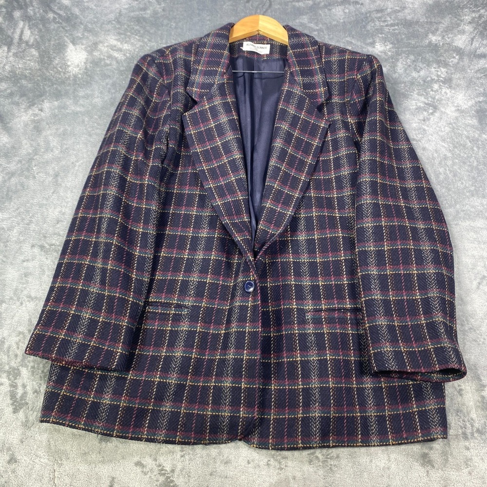 Vintage Alfred Dunner Blazer Womens Size 20 Plaid Windowpane Made in USA Career